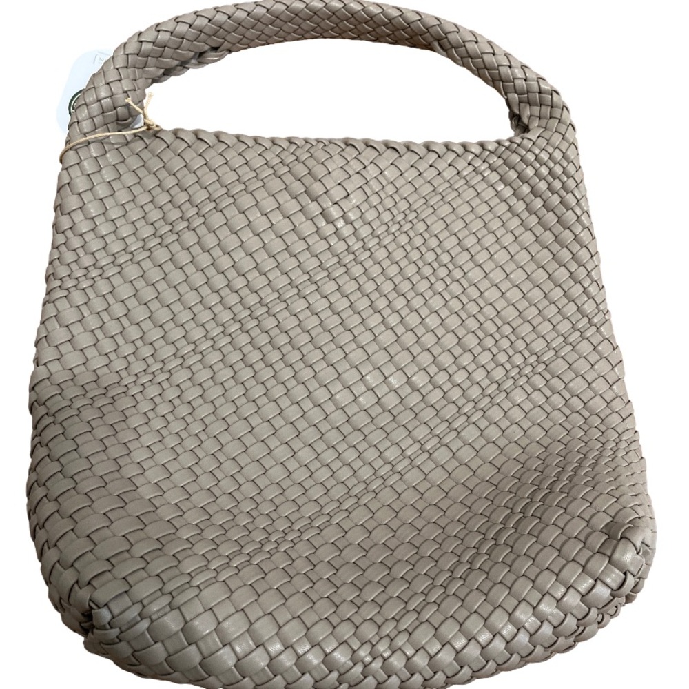 Melie Bianco Taupe Woven Vegan Leather Shoulder Bag Purse EUC - Picture 2 of 7